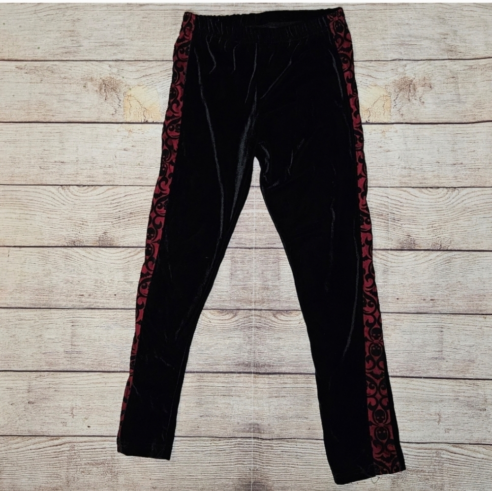Spirit Halloween black velvet lace skulls gothic leggings